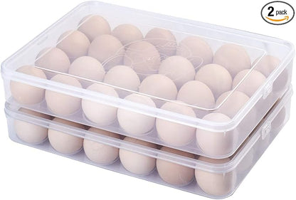 Sooyee 2 Pack Covered Egg Holders for Refrigerator,Clear 2X24 Deviled Egg Tray Storage Box Dispenser,Stackable Plastic Egg Cartons,Egg Holder Countertop(48 Eggs)