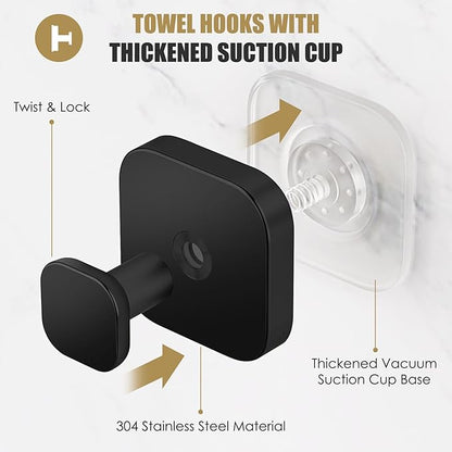 BKV Suction Cup Hooks for Shower,Heavy Duty Shower Hooks for Bathroom Wall,Glass Windows,Smooth Doors to Hang Towels,Robes,Coat,Reusable Suction Cup Wreath Hanger for Christmas Wreaths-Black(4 Pack)
