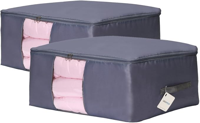 VEAMOR Comforter Storage Bags Pack of 2,Pillow Beddings/Blanket Clothes Organizer Storage Containers with Zippers,Breathable and Moistureproof(Grey 2pcs, XXL)