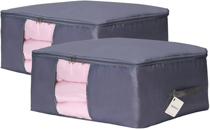 VEAMOR Comforter Storage Bags Pack of 2,Pillow Beddings/Blanket Clothes Organizer Storage Containers with Zippers,Breathable and Moistureproof(Grey 2pcs, XXL)