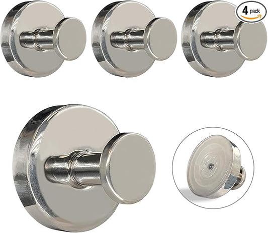 Welsa Suction Cup Hooks for Shower - 4 Pack, Chrome - Stainless Steel, Strong Suction, No Drill, Removable Hanger, Tile Bathroom Kitchen Wall, Glass Door, Mirror Hook Hanging Robe, Towel Holder