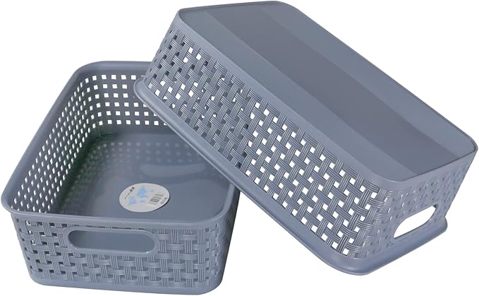 8 Pack Small Pantry Organization and Storage Bins - Household Organizers for Laundry Room, Bathrooms, Bedrooms, Kitchens, Cabinets, Countertops, Under Sink or On Shelves (Gray)