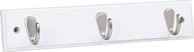BIRDROCK HOME Modern 3 Hook Coat Rack | Wall Mounted Key Cap & Hat Rack | White Finish | Satin Nickel Hooks