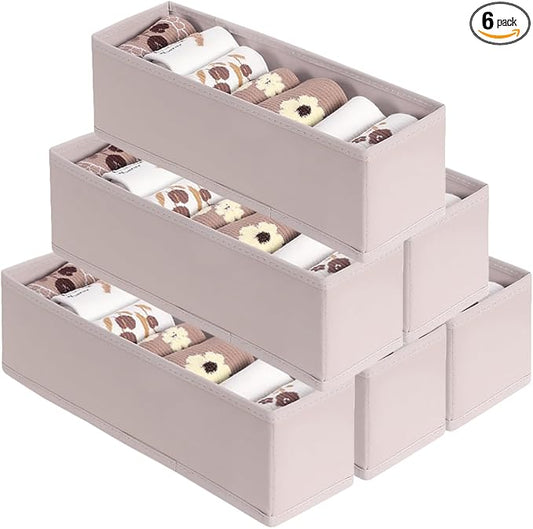 MURRI&MURRDI 6-Pack Foldable Fabric Sock Drawer Organizer, Small Dresser Drawer Organizer for Clothes, Storage Divider Bins for Clothing Underwear Bra Fits Nursery Closet, Gray