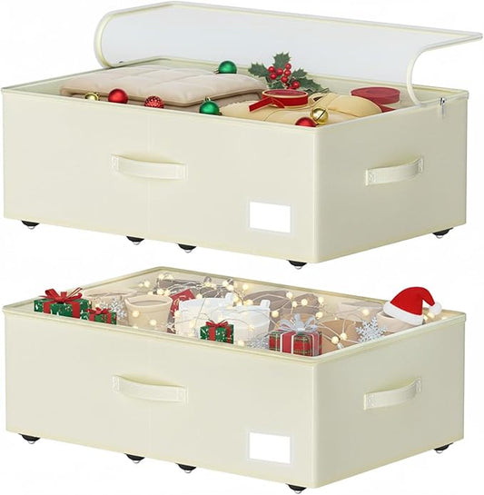 Under Bed Storage with Wheels, No Assemble Required 10 inches height Under Bed Storage bins,Large capacity Rolling Underbed Shoe Storage containers，dorm underbed storage drawers