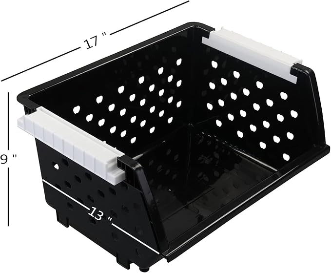 3-Pack Plastic Stackable Organizer Basket, Stacking Storage Basket, Black