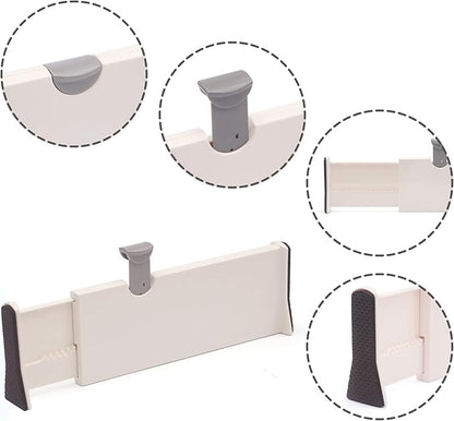 DIOMMELL 4 Pack Adjustable Dresser Drawer Dividers Organizers, Plastic Expandable Drawer Organization Separators for Kitchen, Bedroom, Closet, Bathroom and Office Drawers