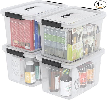 Qqbine 18 Quart Clear Plastic Storage Latching Bin with Lids, Latch Box with Handle, 4 Packs
