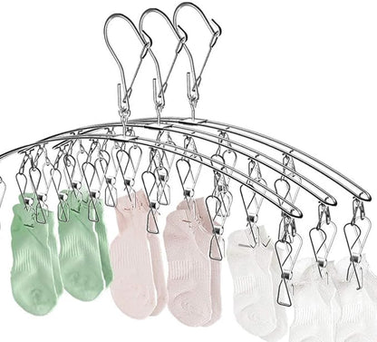 Suwimut 10 Pack Laundry Drying Rack Clothes Hanger with 10 Clips, Stainless Steel Clothes Drying Rack Sock Hangers Windproof Clip and Drip Hanger for Drying Socks, Bras, Towel, Underwear, Diapers
