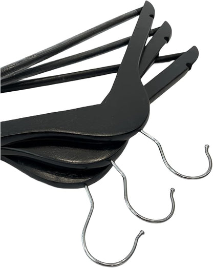 Black Wooden Coat Hangers, Durability Wood Suit Hangers with Non Slip Pant Bar, Solid Wooden Clothes Hangers with Wide Shoulder Design for Shirts, Jackets, Dress, Pants, Sweaters, 30 Pack