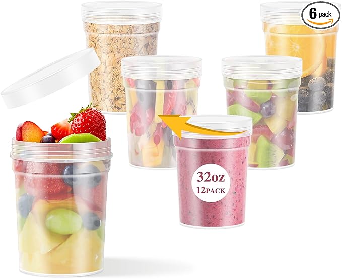 LEAWALK 32oz-6 Pack Deli Container with Lids,Plastic Freezer Soup Storage Containers BPA Free,Leak Proof,Stackable, Microwave Dishwasher Safe