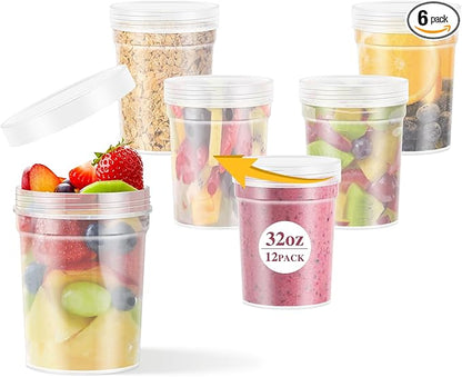 LEAWALK 32oz-6 Pack Deli Container with Lids,Plastic Freezer Soup Storage Containers BPA Free,Leak Proof,Stackable, Microwave Dishwasher Safe