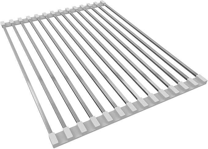 LUEXBOX Roll Up Dish Drying Rack, 17 inch Stainless Steel in Sink Dish Drying Rack, Multipurpose Foldable Kitchen Sink Rack Mat for Dishes, Cups, Fruits Vegetables, Multi-Use Drying, Draining