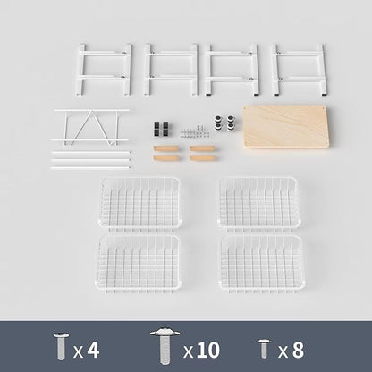 JAQ Fruit Basket for Kitchen, 5-Tier Slide Out Storage Baskets Carts Organizers Drawers with Wood Top Table with Rolling Wheels for Snacks Vegetables Vianderos Para Cocina Modernos (White, 5 Layer)