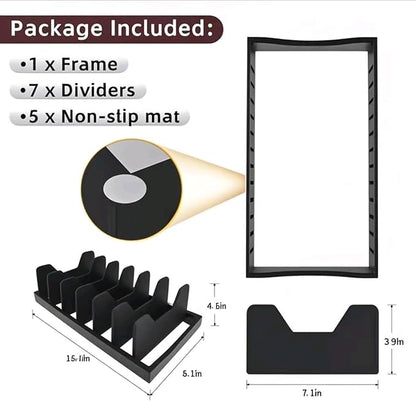 Bamboo Pot Lid Organizer for Cabinet & Kitchen Counter, Pan Lid Organizer Inside Cabinet, Pot Lid Holder, Sheet Pan Rack, Adjustable Pot Cover Holder Rack for Countertop, Under Cabinet Black