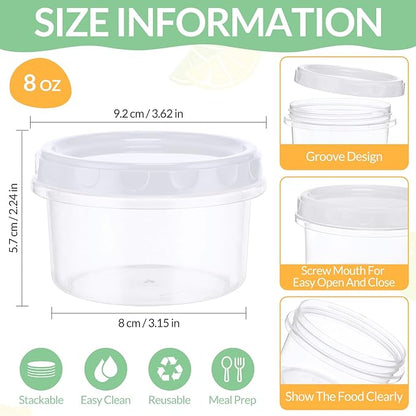Sieral 36 Pack 8 oz Freezer Containers with Lids Reusable Deli Freezer Storage Containers Stackable Plastic Thick Twist Top Jars for Takeout Food Round Wide Mouth Lunch Snack (White)