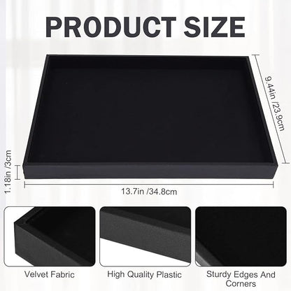 JETEHO Velvet Jewelry Tray for Drawers Black Jewelrys Display Tray Stackable Jewelry Organizer Trays for Necklace Bracelet Ring Watch (1, Black)