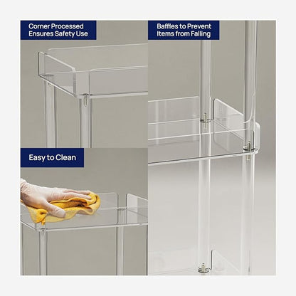 HMYHUM Small Acrylic Bar Cart, 15.2" L x 11.2" W x 34.2" H, 3 Tier Mini Rolling Serving Cart with 4 Lockable Wheels for Home Bar, Kitchen, Living Room, Modern, Clear