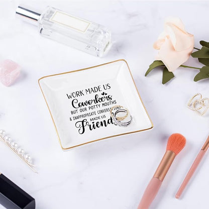 Piudee Coworker Gifts for Women - Work Made Us Coworkers&Friends Jewelry Dish, Farewell Going Away Appreciation Gifts for Coworkers Women Goodbye Thank You Gift Retirement Birthday Christmas Gift