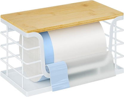 Trash Bag Holder Dispenser,Garbage Bag Holder Dispenser,Wall Mount Trash Garbage Bag Organizer Under Sink,Bamboo Lid Container for Laundry Room Kitchen and Pantry Organization and Storage,Standard