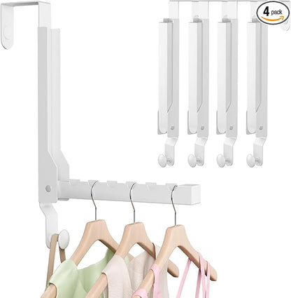 WLCSNG 4 Pack Over The Door Hanger Foldable Over The Door Hooks，Rust-Resistant Overdoor Hanger Hook for Laundry (Clothes Drying Rack)&Bathroom (Towel Rack) Small Portable,White