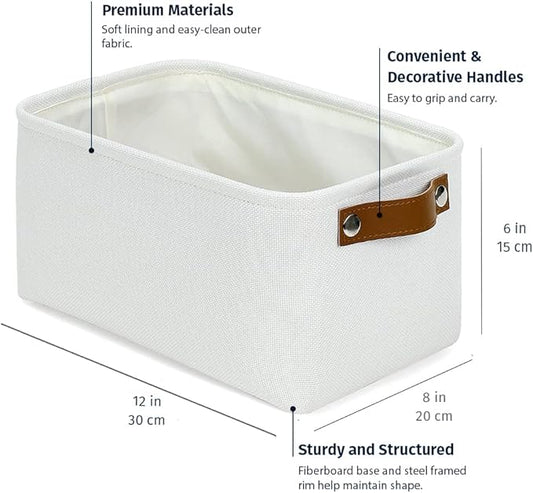 OrganiHaus Small Fabric Storage Baskets for Shelves 3 Pack, 12x08in Closet Storage Bins for Shelves, Canvas Baskets for Organizing, Linen Closet Organizers, Cloth Basket, Off-White