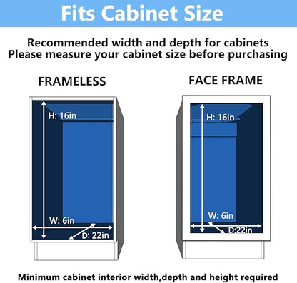 2 Tier Individual Pull Out Cabinet Organizer 5½" W x 21½" D, Heavy Duty Cabinet Pull Out Shelves, Slide Out Drawers Organization for Kitchen Cabinets Bathroom