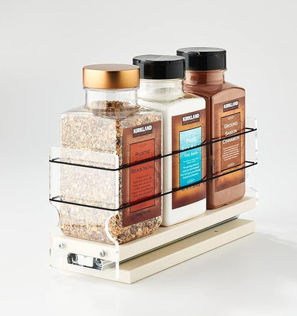 Vertical Spice - Sliding Spice Rack Organizer for Cabinets - Pull Out Shelves for Upper Kitchen Cabinets - Cabinet Organizer/Storage - 1 Tier - 3.45" x 5.0" x 10.6"(Cream, Partially Assembled)