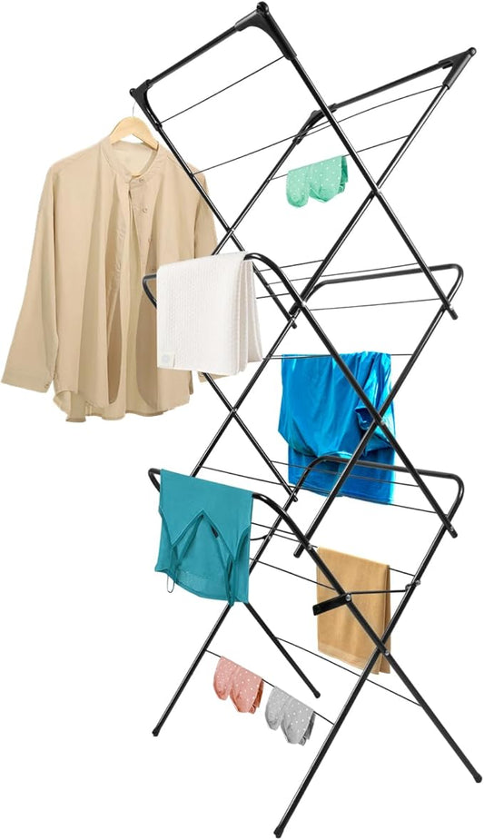 Foldable Clothes Drying Rack | Portable Collapsible Laundry Drying Rack | Use for Indoor & Outdoor | Space Saving | Black 54"x24"x17" | Easy to Assemble