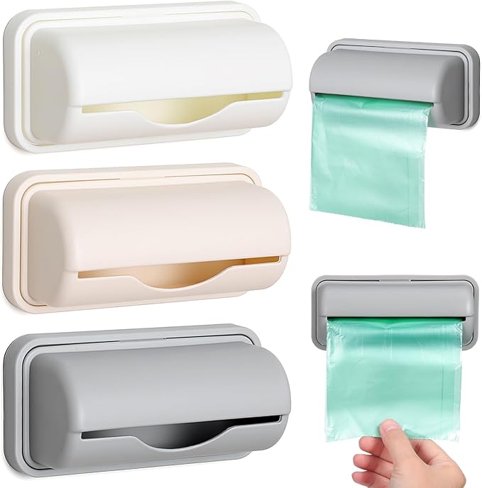 Gatuida 3pcs Wall Mount Trash Bag Containers, Adhesive Garbage Bag Box, Plastic Bags Storage for Kitchen Bathroom (Random Color)
