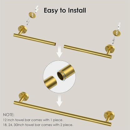FORIOUS Towel Bar Wall Mounted, Stainless Steel Towel Racks for Bathroom, Includes Wall Mounting Hardware (Brushed Gold, 20 Inch)