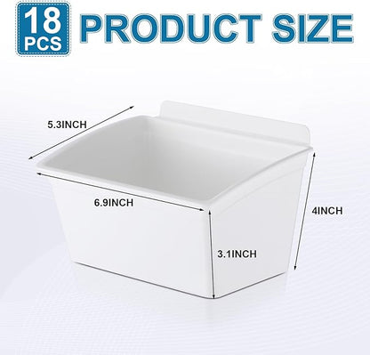 Unittype 18 Pcs Slat Wall Bins Slat Wall Accessories Storage Bins Plastic Containers Organizer for Garage Craft Room Tool Shed Workshop(White)