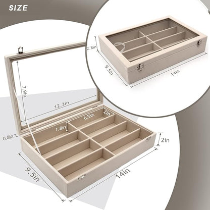 KLOUD City Velvet Sunglasses Organizer, Glasses Storage Box Sunglasses Storage Holder Box,Glasses Display Case with 8 Slots