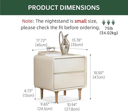 Vadisun White Solid Wood Nightstand with 2 Drawers, Mid Century Modern Night Stand, Small Nightstand, Wooden Nightstands, Small Bedside Table for Bedroom(17.72" W x 13.78" D x 18.50" H)