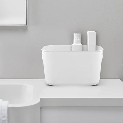 HOZEON 10 Pack White Plastic Storage Bins with Handle, Stackable Cupboard Organiser Pantry Storage Boxes for Shelves, Drawers, Bathroom, 10 x 7 x 6 Inch