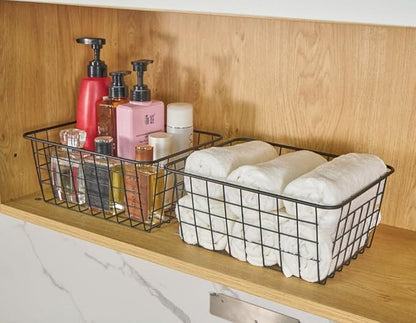 Wire Kitchen Storage Basket 4 Packs,Perfect Pantry Organization Accessories Basket,Laundry Baskets,Countertop Organization,Suitable for Kitchen,Bathroom,Bedroom,Tabletop,Stackable,Black