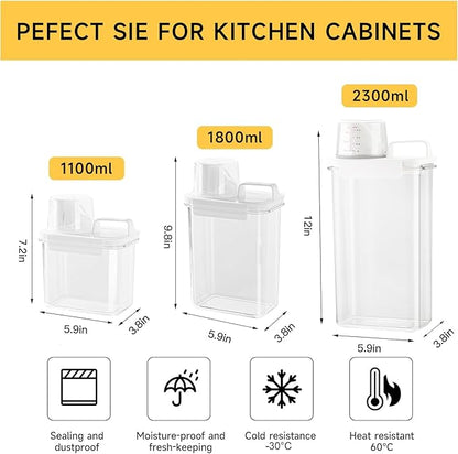 Storage Cereal Organizers Containers Sets,Food Grade BPA free PET Material Reusable，Airtight food storage containers with lids， kitchen organizers and storage Total(2 pcs 2300ml 2 pcs 1100ml)