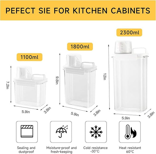 Storage Cereal Organizers Containers Sets,Food Grade BPA free PET Material Reusable，Airtight food storage containers with lids， kitchen organizers and storage Total(2 pcs 2300ml 2 pcs 1100ml)
