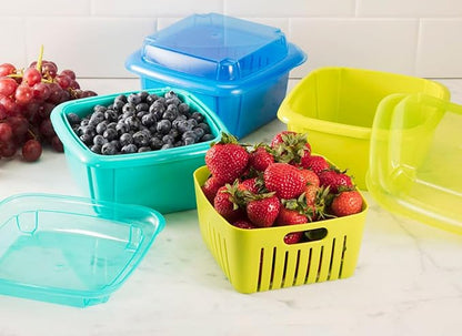 Hutzler 3-in-1 Berry Keeper Colander and Container, Keeps Berries Fresh Longer, 2 Pints, Blue