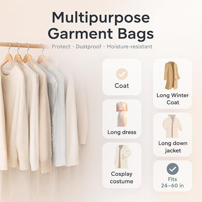 40 Pack Clear Plastic Garment Bags, 35.5" x 23.5" Clothes Covers for Hanging, Dry Cleaning Bags for Closet Storage, Dust-Proof Transparent Clothing Protectors for Long Dresses Skirt, Suits & Jackets