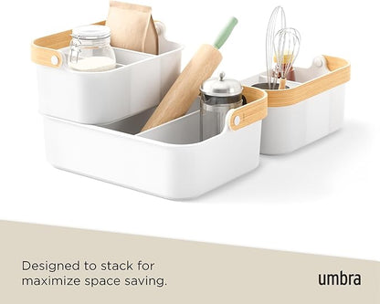 Umbra Bellwood Multipurpose Caddy Organizer with Handle, Desk, Makeup, Dorm Caddy, Kitchen Cabinet Organizer, Natural/White