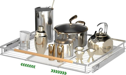 Adjustable Pull Out Shelves for Kitchen Cabinet, Expandable Pull Out Drawders for Cabinets, Pull Out Cabinet Organizer Roll Out Drawers, Stainless Steel, Cabinet Width 16.2" - 26.2", 1 Pack
