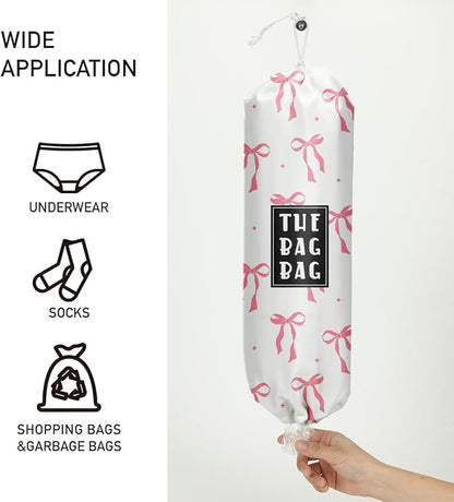 Plastic Bag Organizer,Reusable And Washable Grocery Bag organizer,for Home Kitchen Travelling Camping Decor, use 1 Pack,Pink Bow Pattern