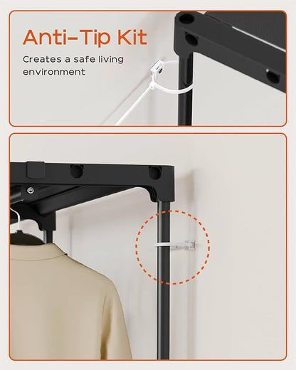 Clothes Rack, Portable Closet, 71.7 Inch Large Capacity Wardrobe Closet, Clothes Storage Organizer with Shelves and 3 Hanging Rods, Easy to Assembly, Black PCT035B01