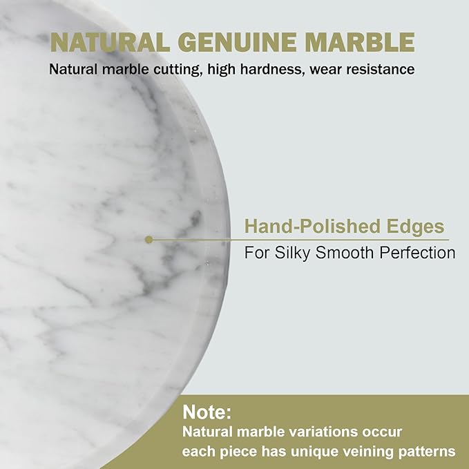 Natural Marble Decorative Tray for Bathroom Bedroom Kitchen Dresser, 9.8” Round Vanity Trays for Jewelry, Perfume, Cosmetic, Candle, Countertop Storage Organizer for Home Decor White, Arabescato