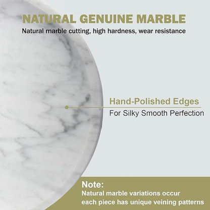 Natural Marble Decorative Tray for Bathroom Bedroom Kitchen Dresser, 9.8” Round Vanity Trays for Jewelry, Perfume, Cosmetic, Candle, Countertop Storage Organizer for Home Decor White, Arabescato