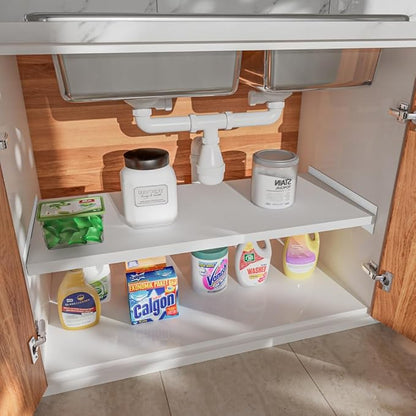 26-38in Expandable Shelf for Cabinet，Tension Shelves for Closet Pantry Wardrobe Cupboard Kitchen, 15.8" D,2packs