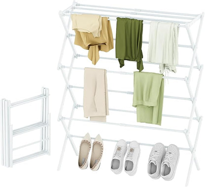 Foldable Drying Rack Clothing, 3-Tier Portable Clothes Drying Racks for Indoor & Outdoor, Anti-Rust Compact Laundry Rack Collapsible, White 29" D x 14" W x 41" H