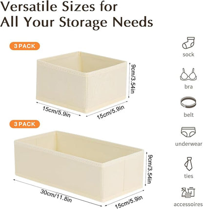 DIMJ Drawer Organizers Clothes, Set of 6 Dresser Organizer Bins, Fabric Closet Organizers and Storage, Shallow Drawer Dividers for Nursery, Clothing, Baby Clothes, Socks, Underwears, Tie (Beige)