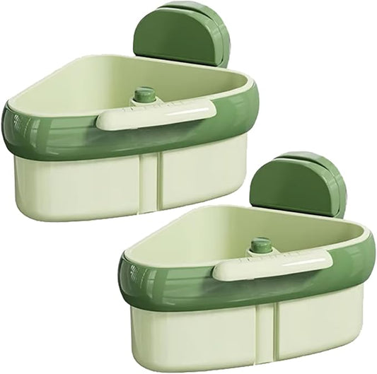 Suction Cup Sink Corner Rack – Triangular Basket with Drain, Self-Cleaning Strainer & Sponge Holder, No-Drill Wall Storage (Green+Green)